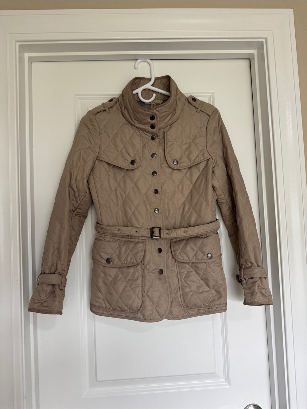 Burberry Quilted Belted Utility Jacket in Tan